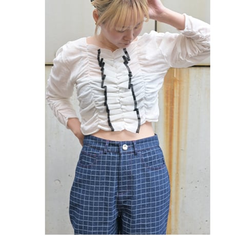 RUMCHE sheer shirring knit top