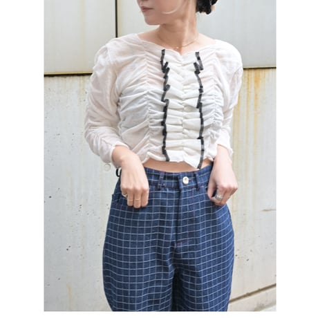 RUMCHE sheer shirring knit top
