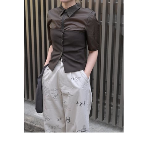 AMOMENTO Sheer Half Zip-Up Top