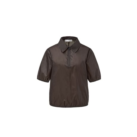AMOMENTO Sheer Half Zip-Up Top