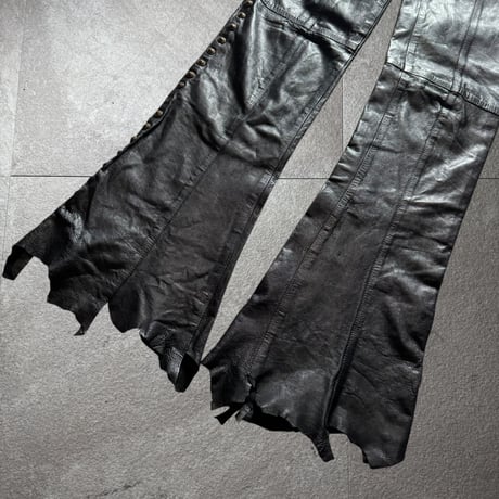 2000s share spirit leather destroy lace up flare pants