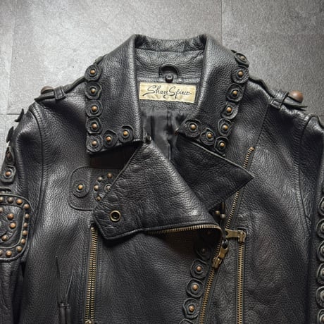 2000s share spirit leather studs lace up jacket
