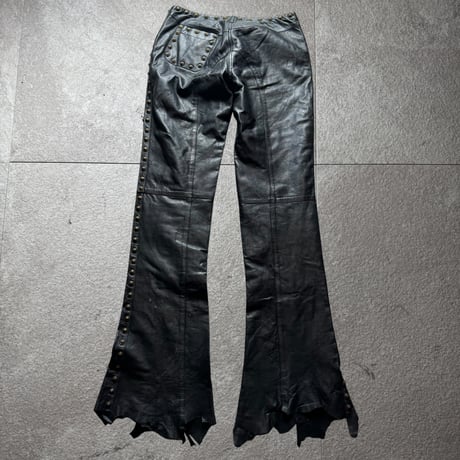 2000s share spirit leather destroy lace up flare pants