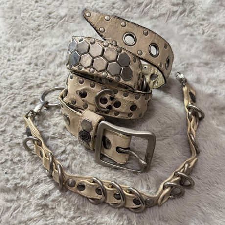 2000s kmrii  leather studs chain belt