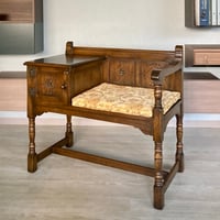 【英国ヴィンテージ品】old charm/オールドチャーム　テレフォンベンチ（オーク材）《希少品》