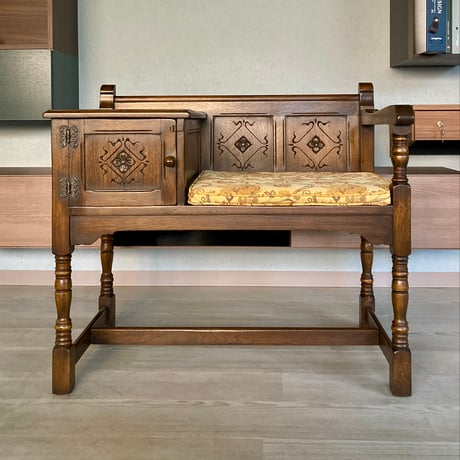 【英国ヴィンテージ品】old charm/オールドチャーム　テレフォンベンチ（オーク材）《希少品》