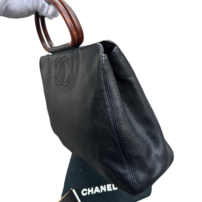 シャネルCHANELヴィンテージVintage鼈甲ウッドハンドルキャビアスキン
