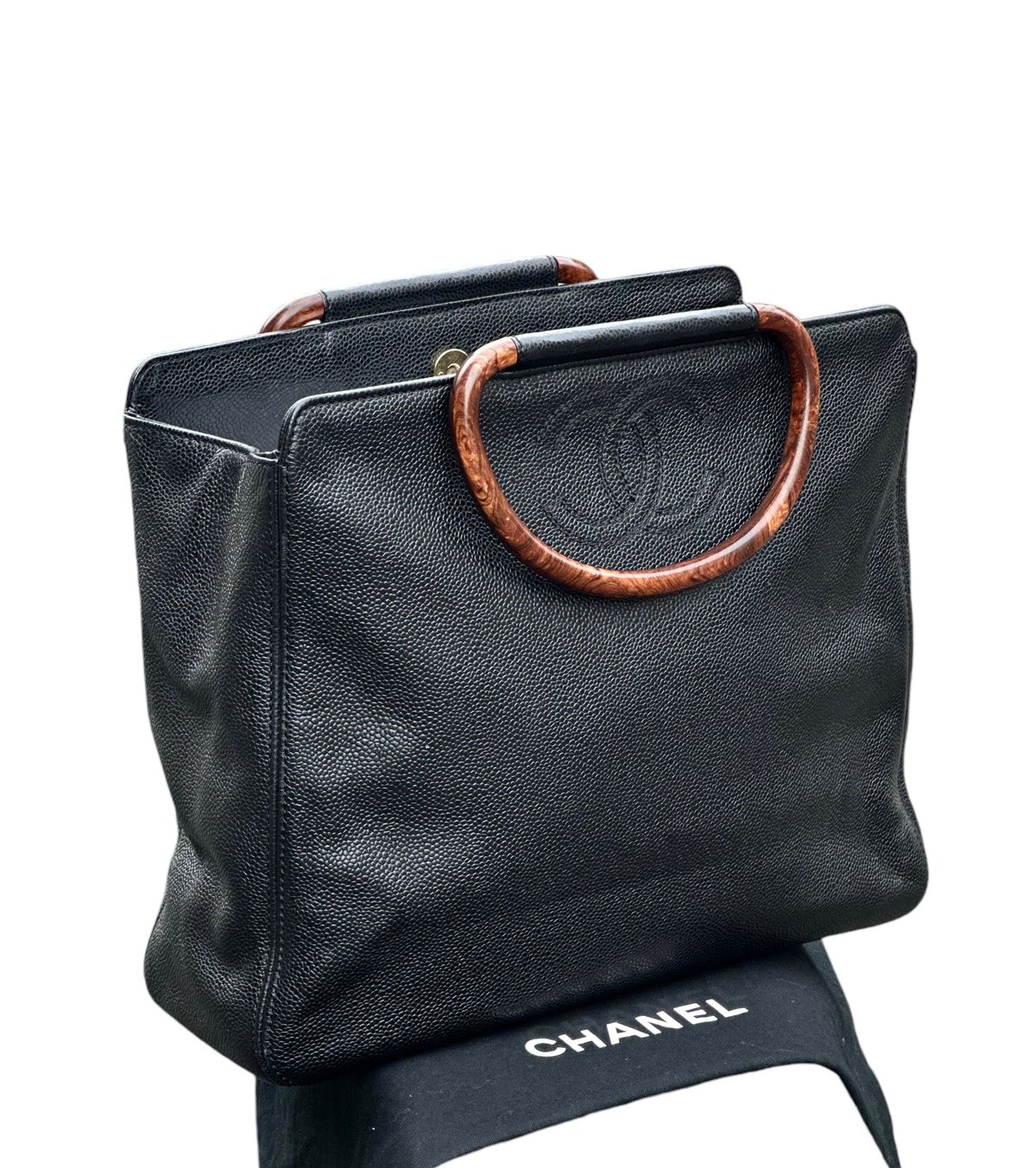 シャネルCHANELヴィンテージVintage鼈甲ウッドハンドルキャビアスキン 