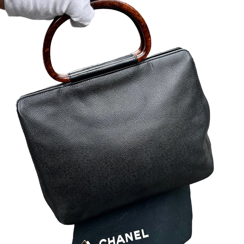 シャネルCHANELヴィンテージVintage鼈甲ウッドハンドルキャビアスキン