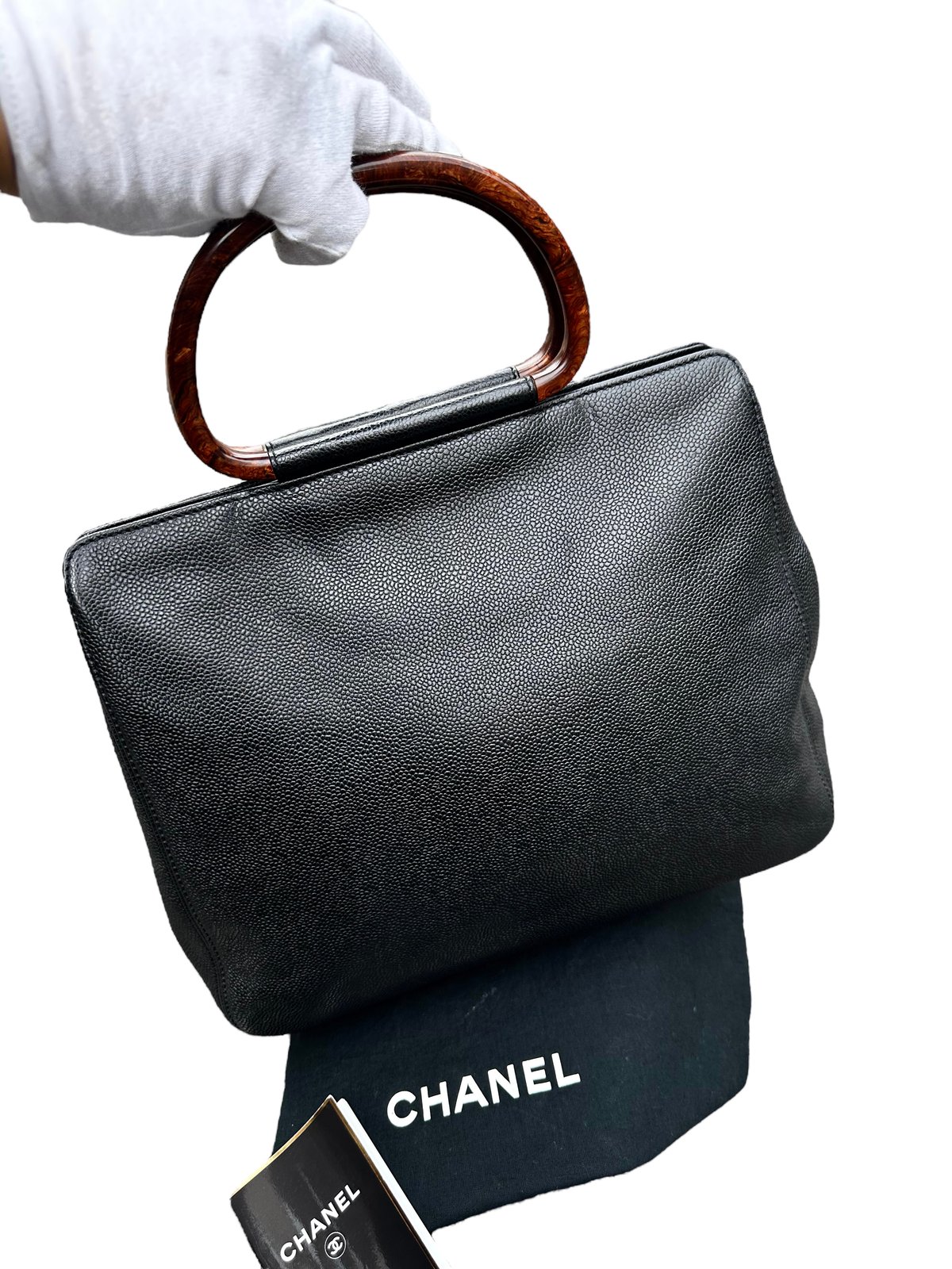 【期間限定】CHANEL ヴィンテージ ハンドバック　べっ甲柄ハンドル シャネルCHANELヴィンテージVintage鼈甲ウッドハンドルキャビアスキン