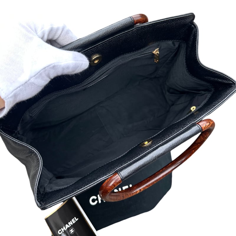 シャネルCHANELヴィンテージVintage鼈甲ウッドハンドルキャビアスキン