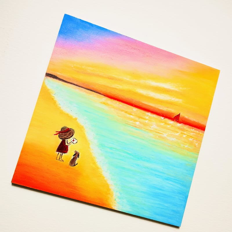 パステル画（原画）内灘砂丘・夕陽。 パステル画（原画）内灘砂丘・夕陽。