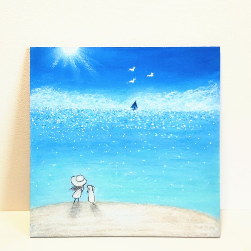 夏の水辺　ハンドメイドパステル画　絵画アート原画 夏の水辺 ハンドメイドパステル画 絵画アート原画