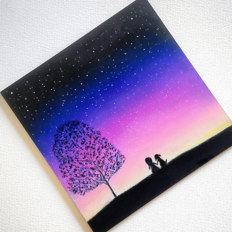 夜明けの時間 森羅万象【原画】オイルパステルアート | 小さな 夜明けの時間 森羅万象【原画】オイルパステルアート | 小さな