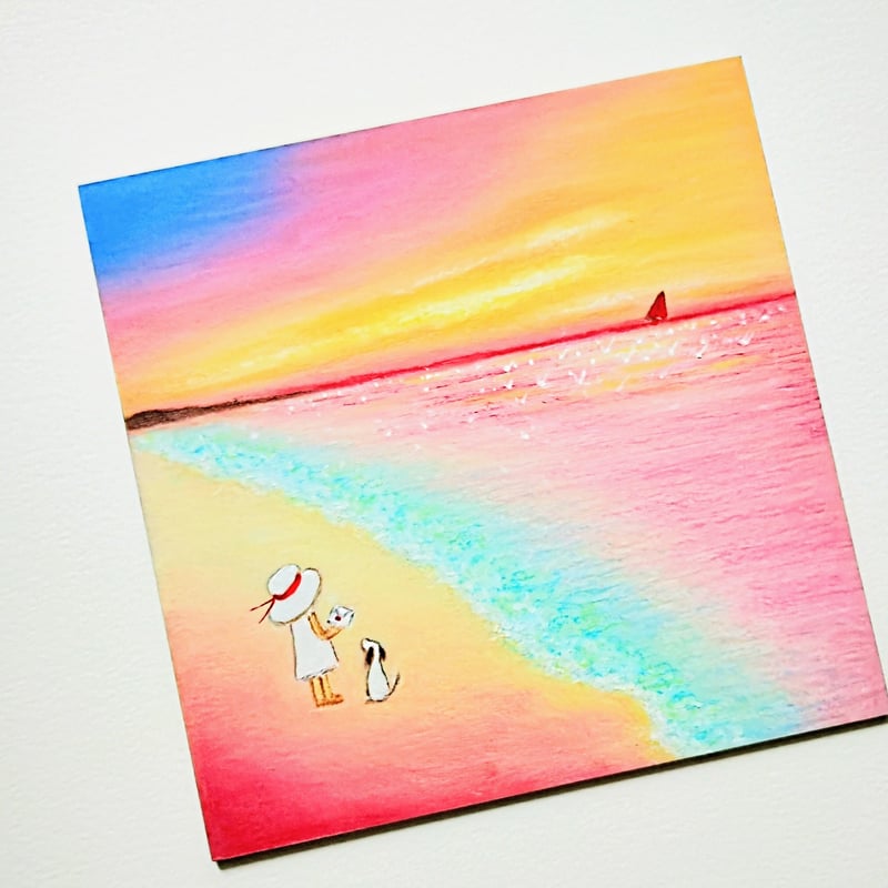 パステル画（原画）夕焼け。 パステル画（原画）夕焼け。