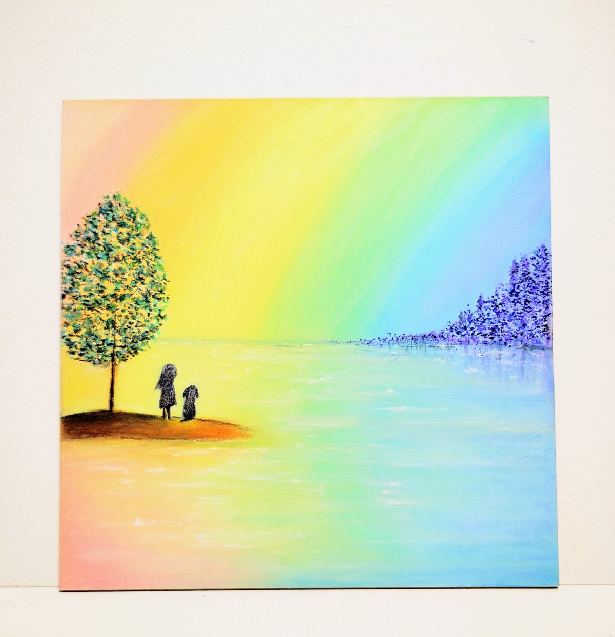 雨の雫　ハンドメイドパステル画　絵画アート原画 パステルアート 雨光り傘踊る梅雨景色 パステル画原画 - T's