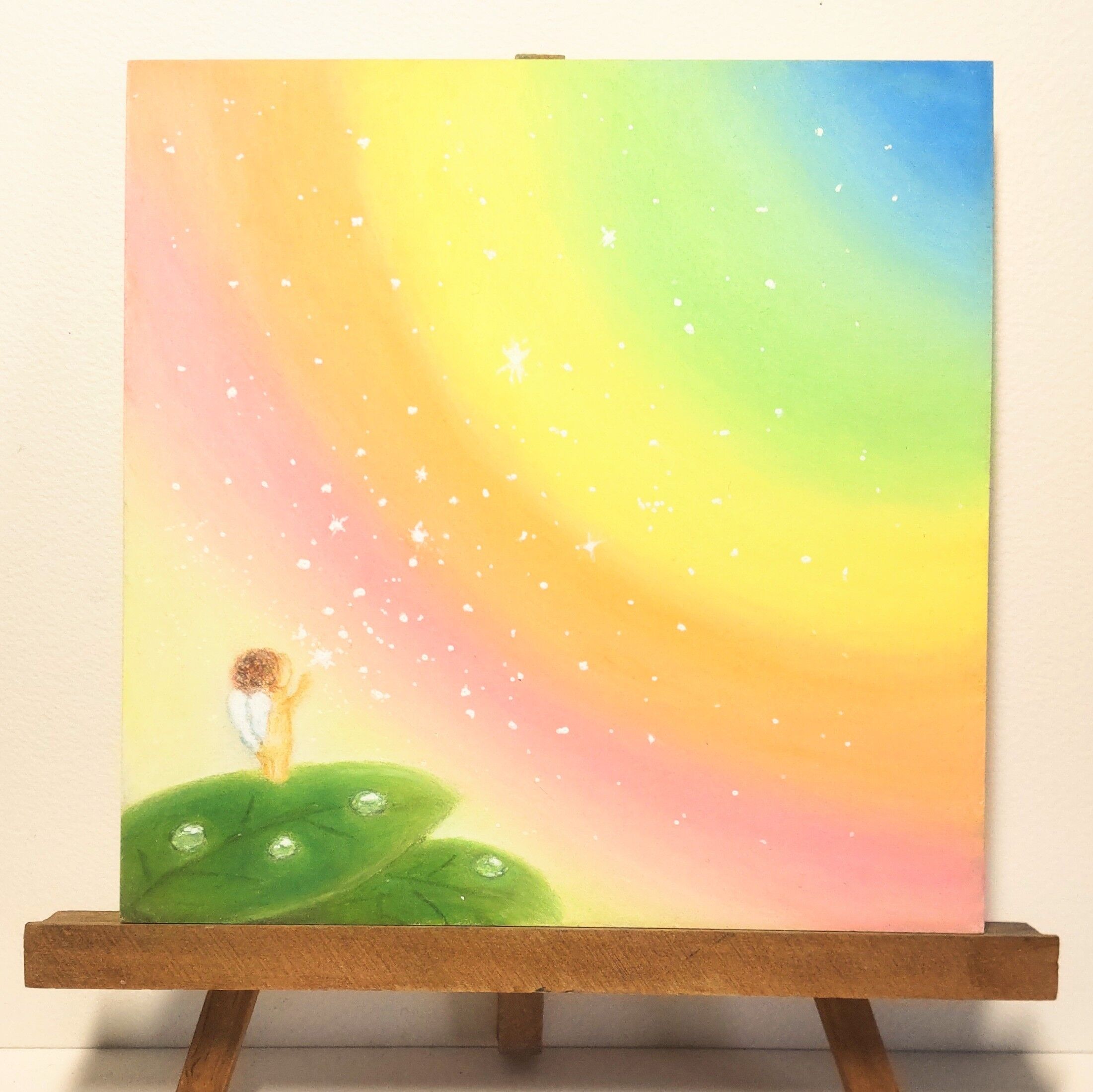 虹色の天使　絵画アート原画　パステル画 original