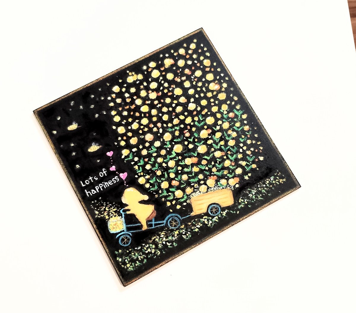 たくさんの幸せ ミモザ 黄色い花 【原画】オイルパステルアート