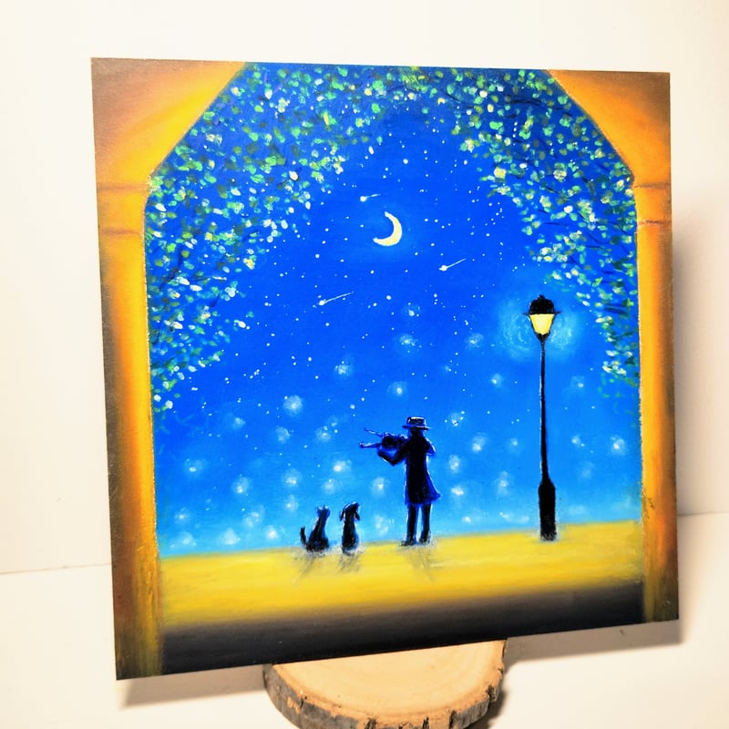 タイトル「青派」オイルパステル画　絵画　青い絵 タイトル「青派」オイルパステル画 絵画 青い絵 タイトル「青派