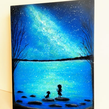 夜空 天の川 満天の星空に 祈りを込めて 【原画】オイルパステルアート
