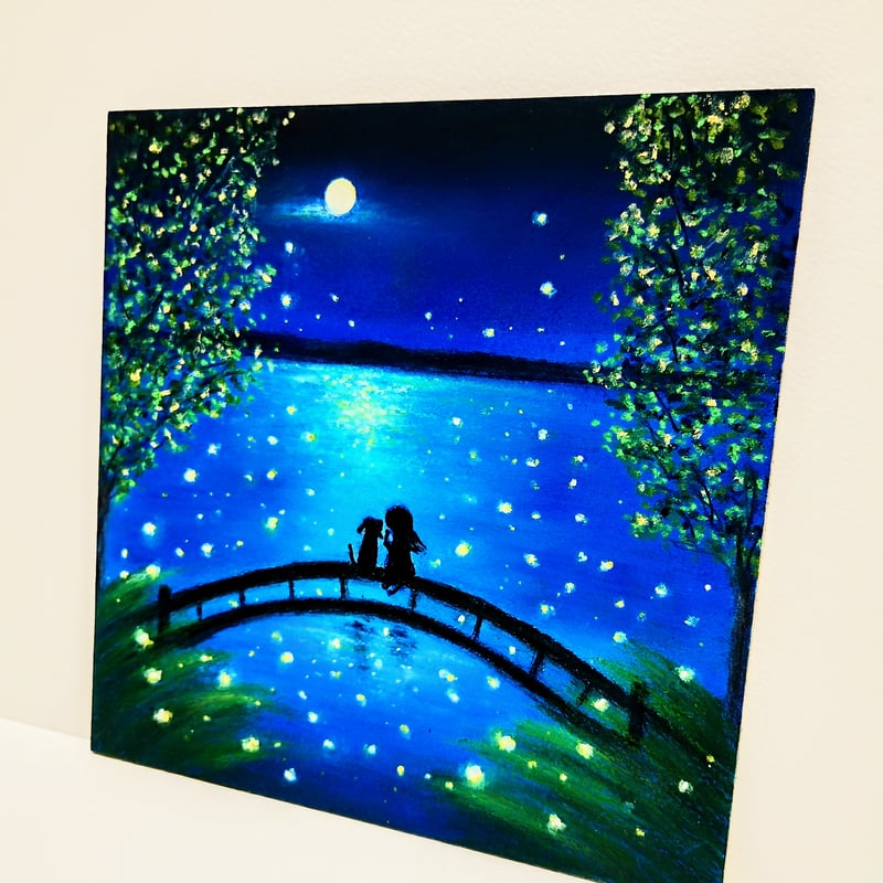 蛍 光の中 穏かな風の声に 耳澄ませて・・【原画】オイルパステル