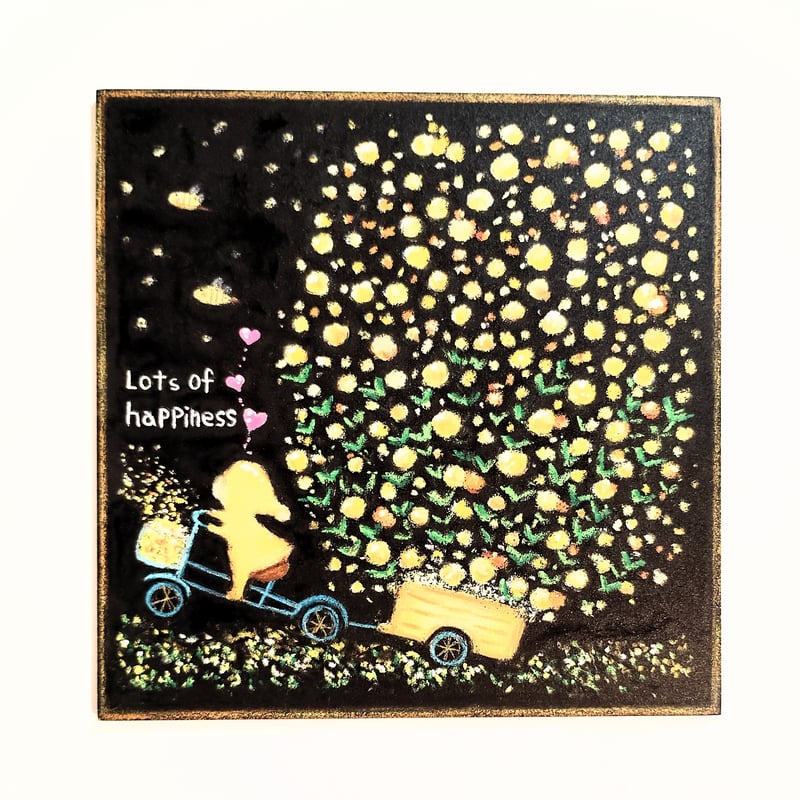 たくさんの幸せ ミモザ 黄色い花 【原画】オイルパステルアート