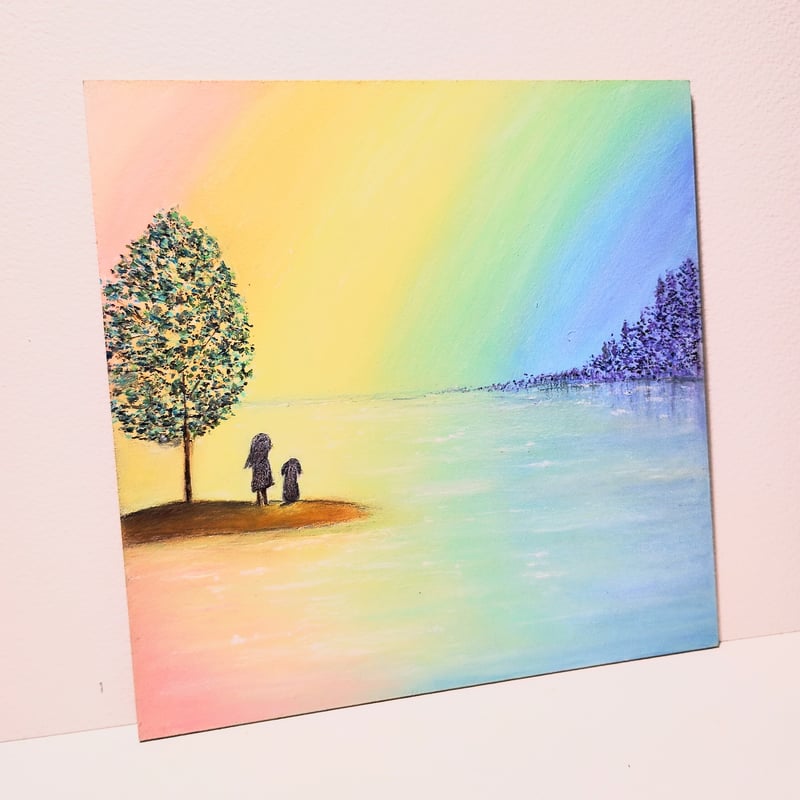雨の雫　ハンドメイドパステル画　絵画アート原画 秋のパステルアート 紅葉山の夕暮れ パステル画原画 絵画 T's
