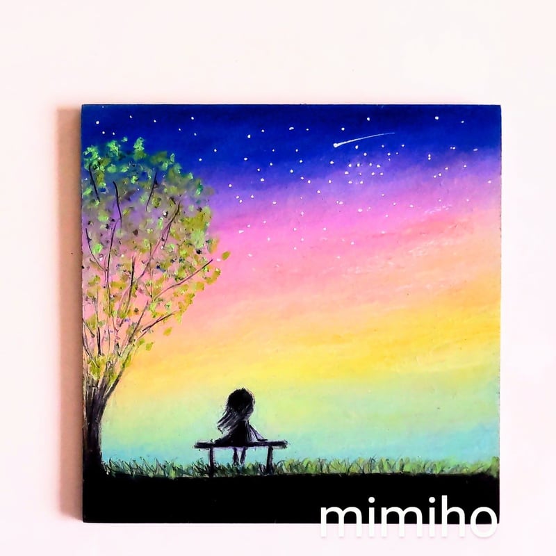 夕陽に輝く海 パステル画 原画 【公式通販】