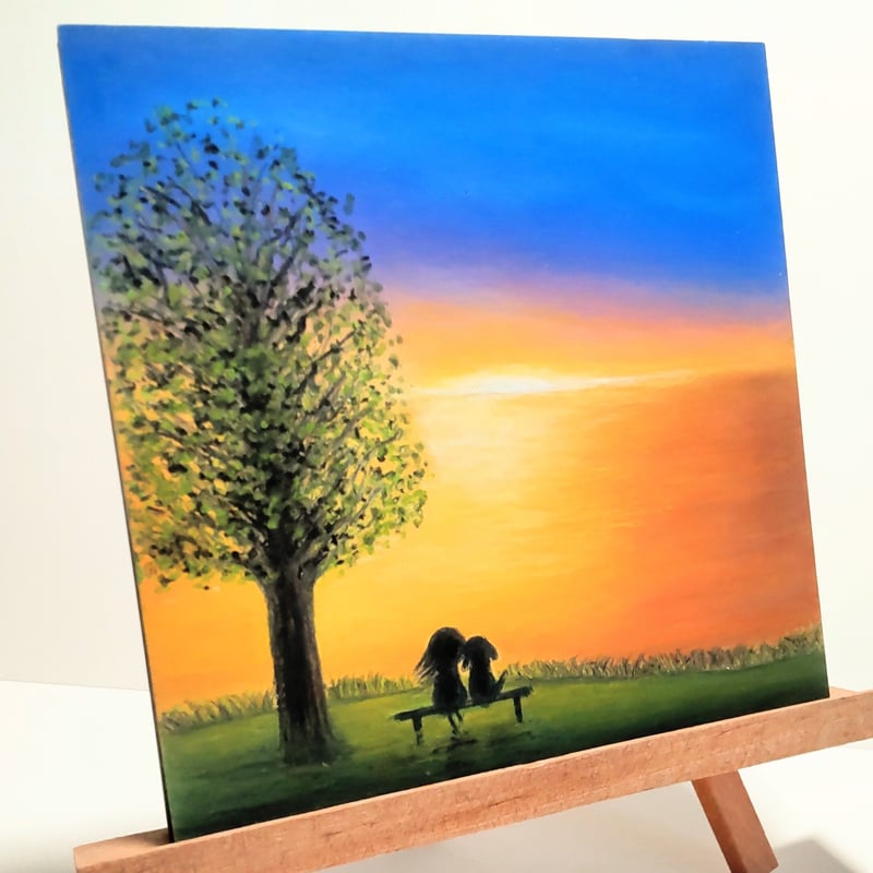 夕日 今日も君と過ごせた幸せ ありがとう 【原画】オイルパステル