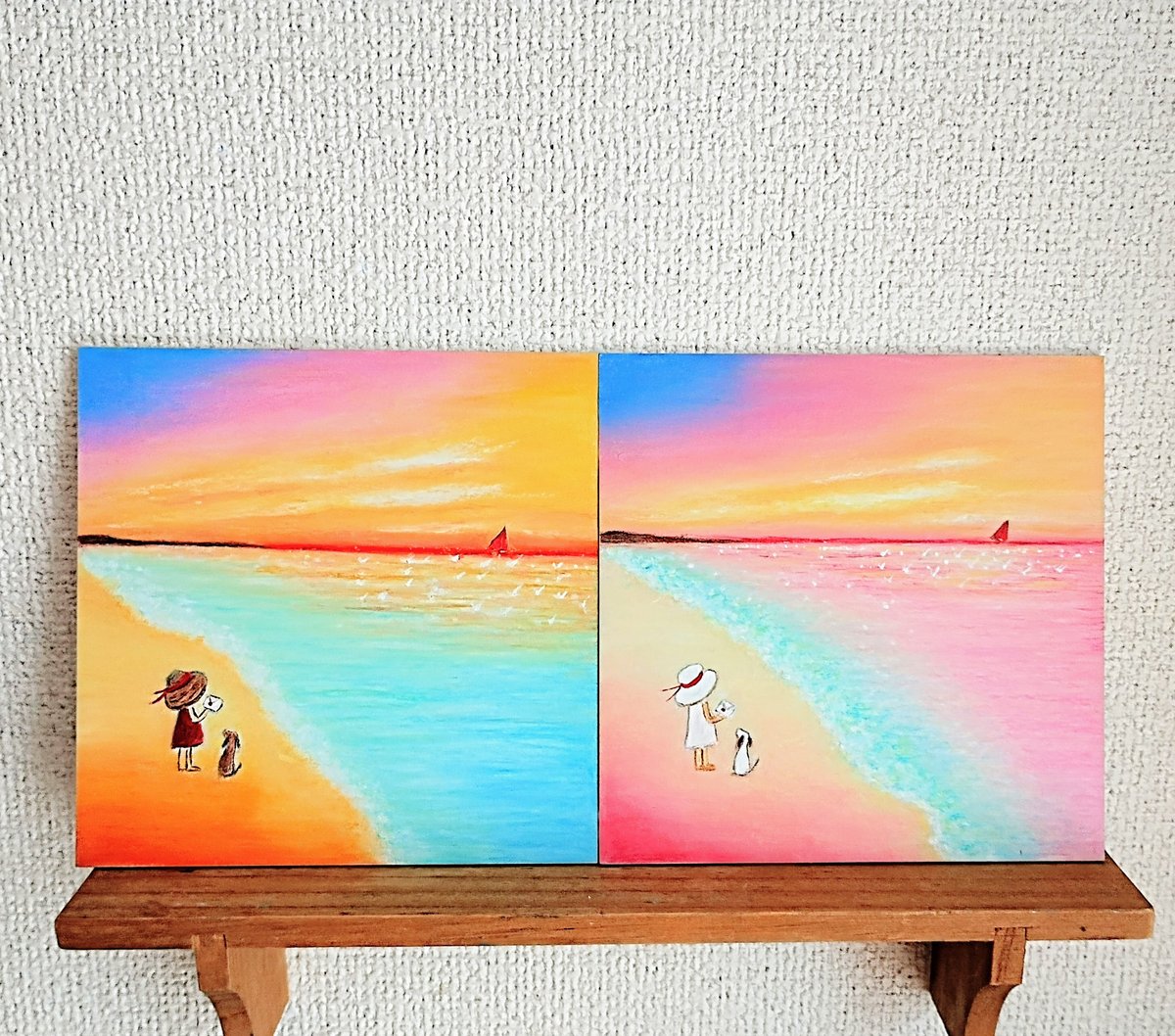 パステル画（原画）夕焼け。 パステル画（原画）夕焼け。