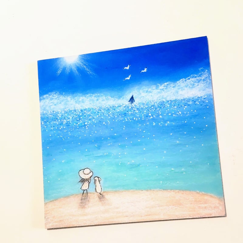 夏!キラキラ輝く 海 太陽 空 【原画】オイルパステルアート 夏!キラキラ輝く 海 太陽 空 【原画】オイルパステルアート
