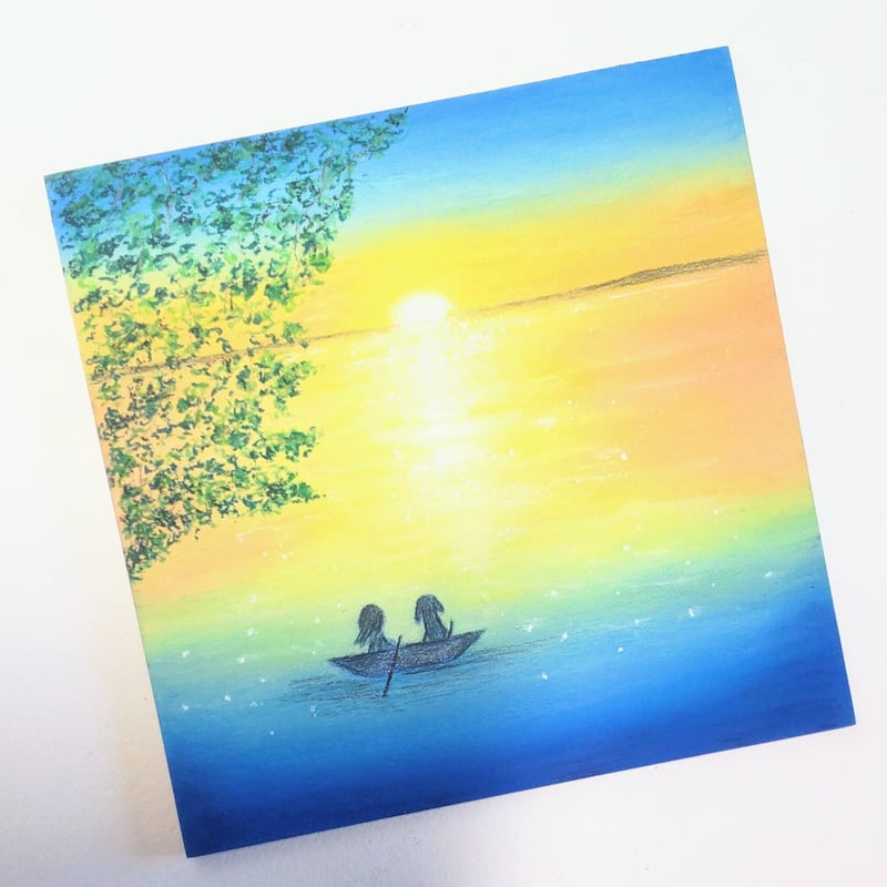 good moring すがすがしい朝 そらと海 【原画】オイルパステル good moring すがすがしい朝 そらと海 【原画】オイルパステル