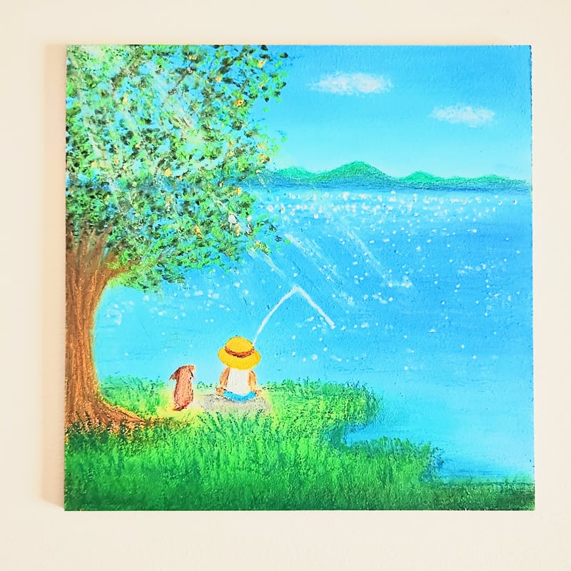 【原画】『魚の王様』（海　鯛　絵画　パステル画　涼しい　青　夏） Amazon.co.jp: 絵画 インテリア 海 イルカ 「海の歌」 額入り 額付き