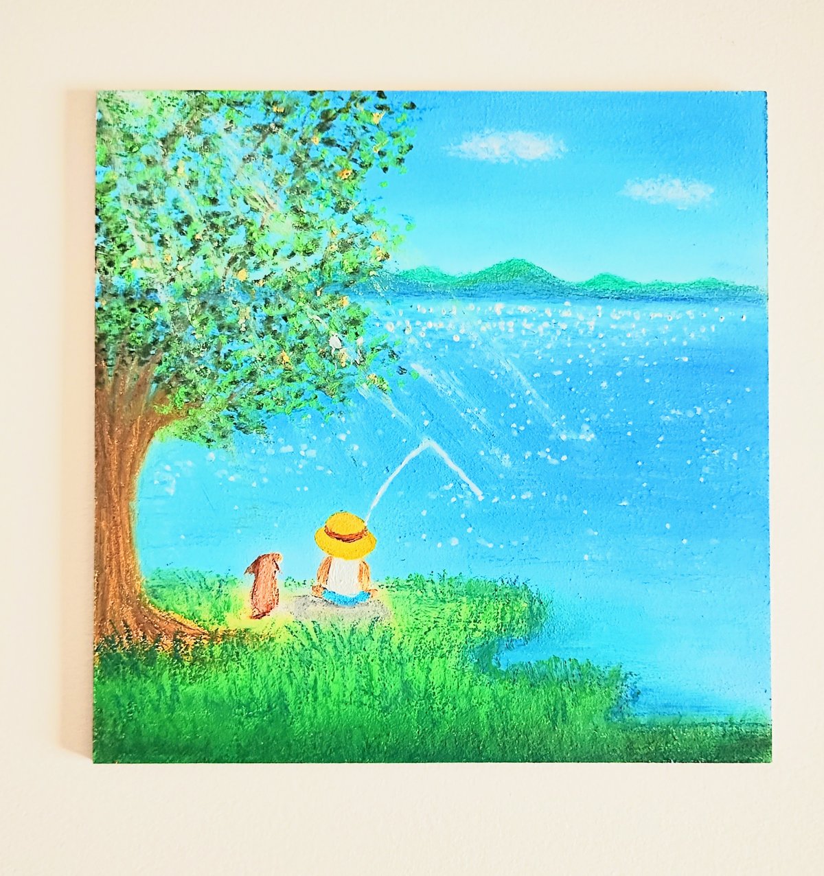 釣り日和 ゆっくり穏かな時間・・【原画】オイルパステルアート