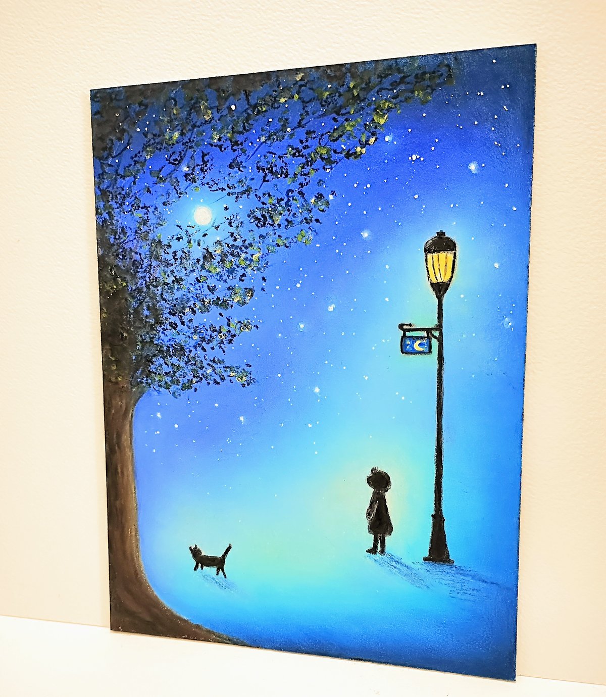 【一点物】夜空のカケラ｜オイルパステル画 原画 インテリア絵画 原画・一点物 ・オイルパステル画】ゴッホ「星夜空」名画の模写