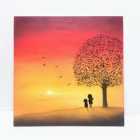 秋の夕暮れ　ゆっくりと流れていく時間　【原画】オイルパステルアート
