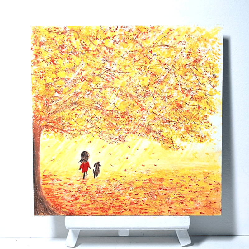 紅葉 秋晴れの心地のいい日 【原画】オイルパステルアート