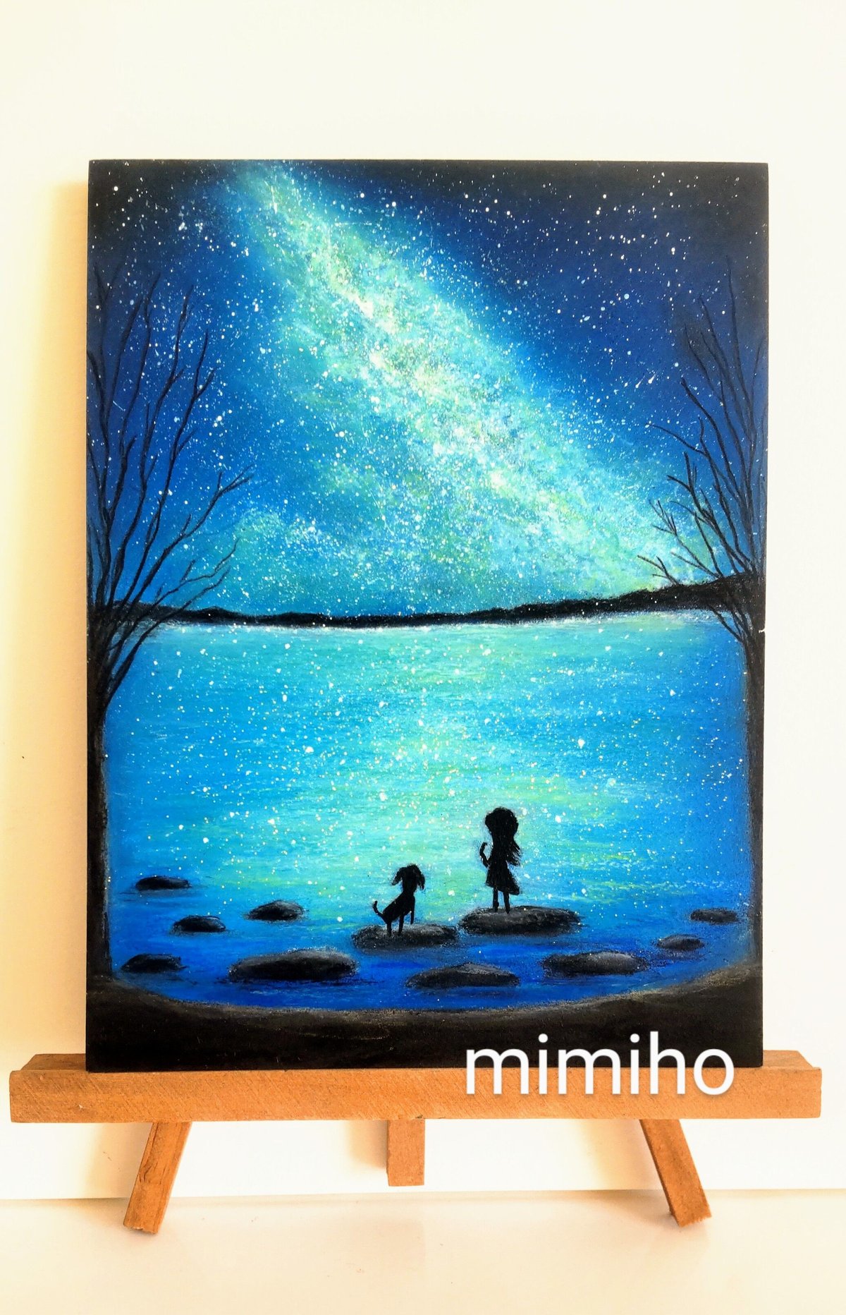 夜空 天の川 満天の星空に 祈りを込めて 【原画】オイルパステルアート