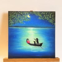 つき灯りに包まれながら　君に愛を届けにいくよ【原画】オイルパステルアート