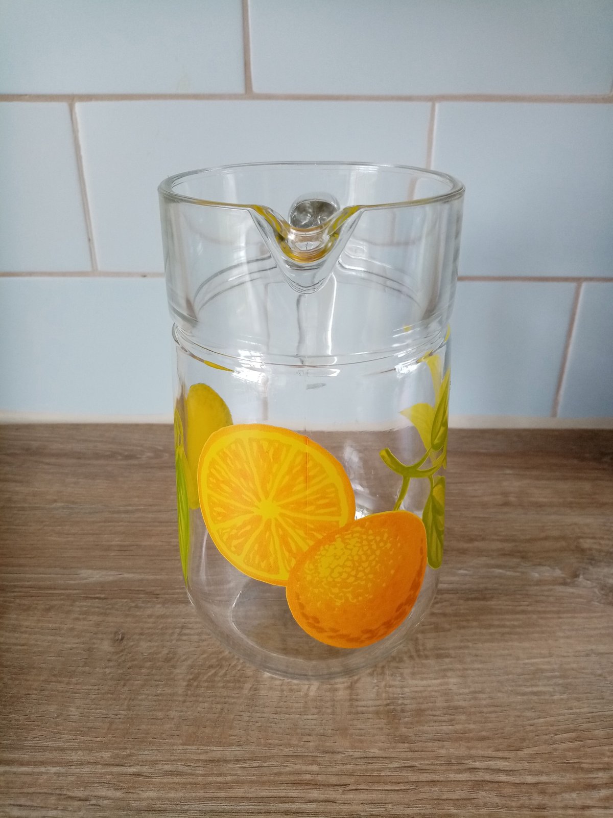 フランス製 昭和レトロなオレンジとレモン柄のガラスピッチャー | 英国
