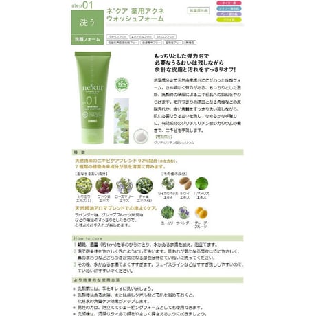 ネクア　薬用アクネ　ウォッシュフォーム(洗顔フォーム)　100g (医薬部外品) ★送料無料