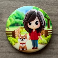 缶バッジ　柴犬と女の子（送料込み）