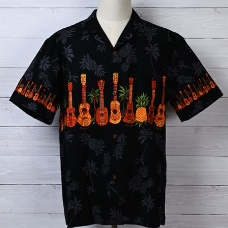 ROYAL HAWAIIAN CREATIONS Black Ukulele Aloha Shirt ロイヤルハワイアン ブラックウクレレアロハシャツ[ CH-14]