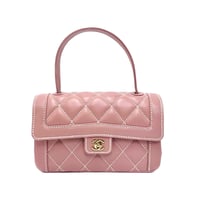 CHANEL レザー ワイルドステッチ ハンドバッグ ピンク/ゴールド 9番台