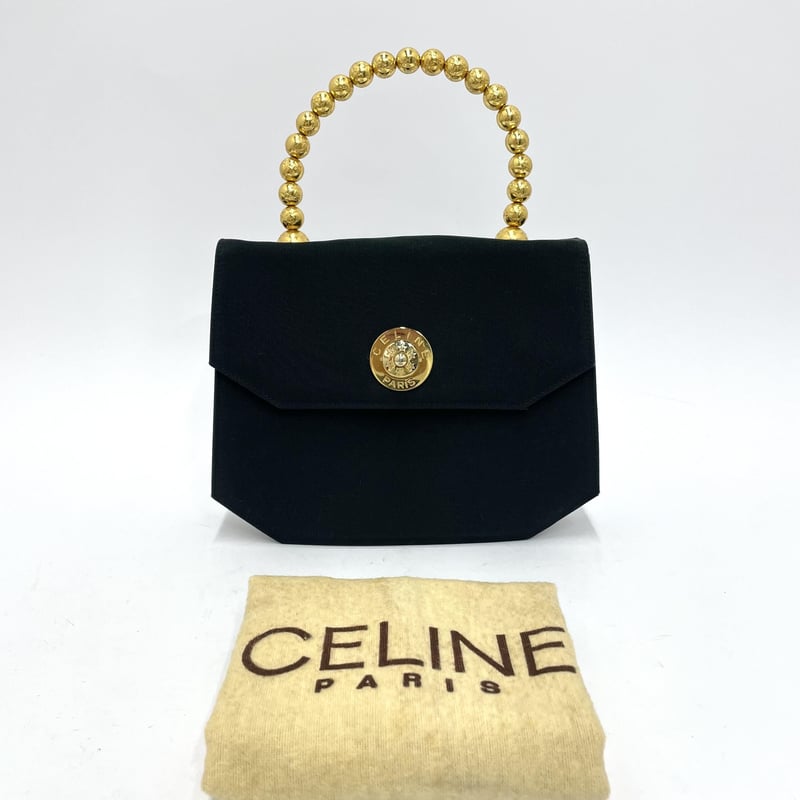 セリーヌ CELINE チェーンロック ヴィンテージ トートバッグ ハンドバッグ レザー ブラック×ゴールド金具