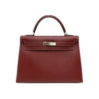 HERMES ケリー32外縫い ルージュアッシュ／シルバー金具 シャモニー ⬜︎E刻印 ハンドバッグ／ショルダーバッグ