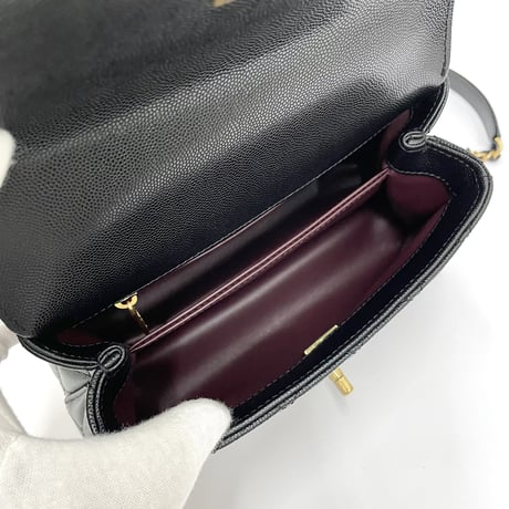 CHANEL 保存品 ココハンドルS キャビアスキン 2WAYハンドバッグ ブラック/ゴールド金具ICチープランダム番台