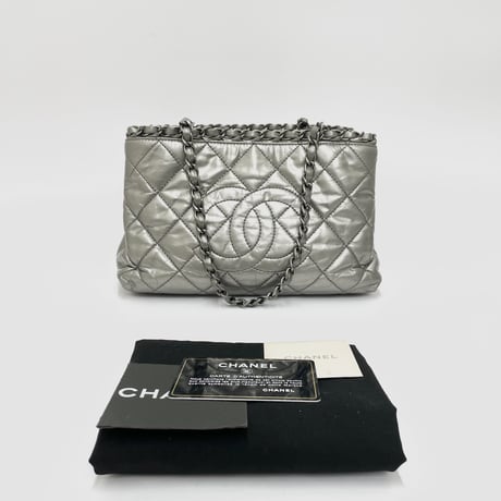 CHANEL レザー シルバー加工 チェーンミー トートバッグ 16番台