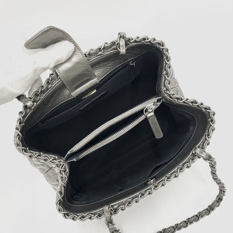 CHANEL レザー シルバー加工 チェーンミー トートバッグ 16番台