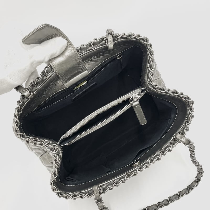 CHANEL レザー シルバー加工 チェーンミー トートバッグ 16番台